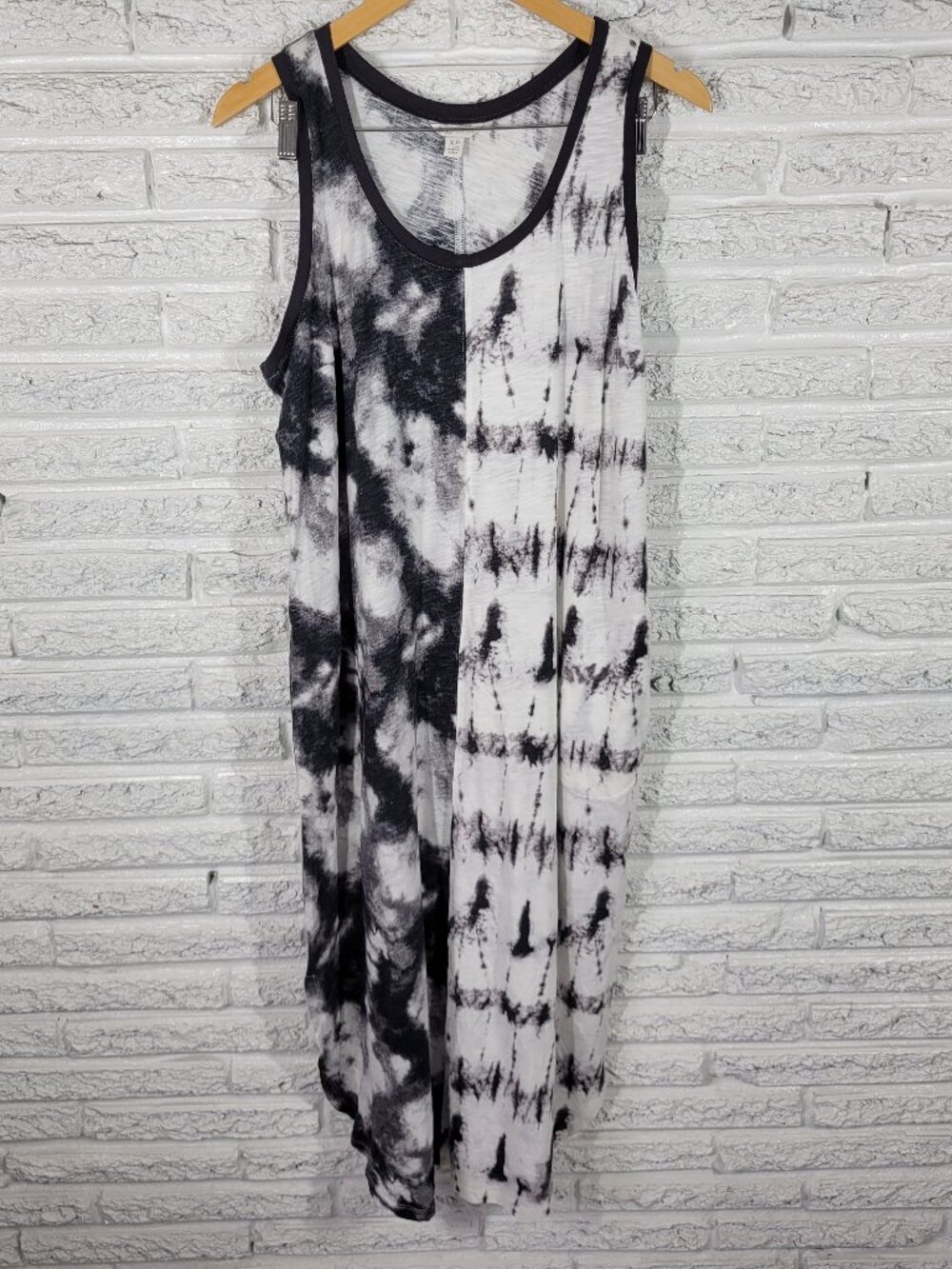 Cato Est 1946 XLP Black White Tie Dye Tank Dress Pockets Midi 100%‎ Cotton A26E